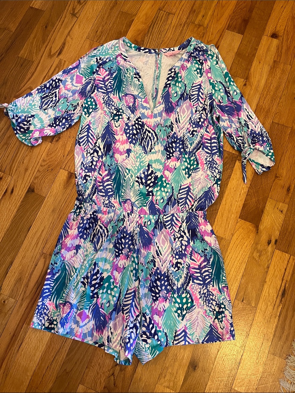 Lilly Pulitzer Pink Purple Teal Multicolor V‑Neck Tunic Romper